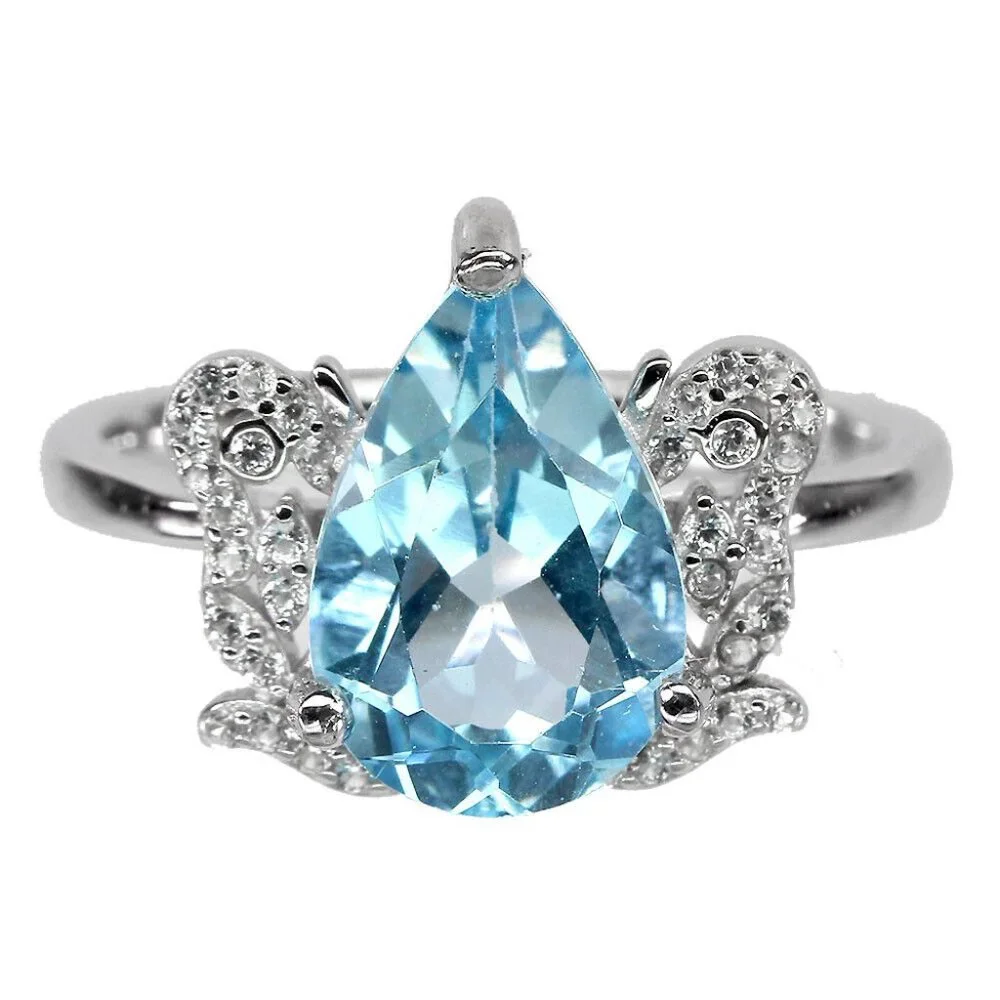 Natural Blue Topaz .925 Sterling Silver Ring - Picture 5 of 7